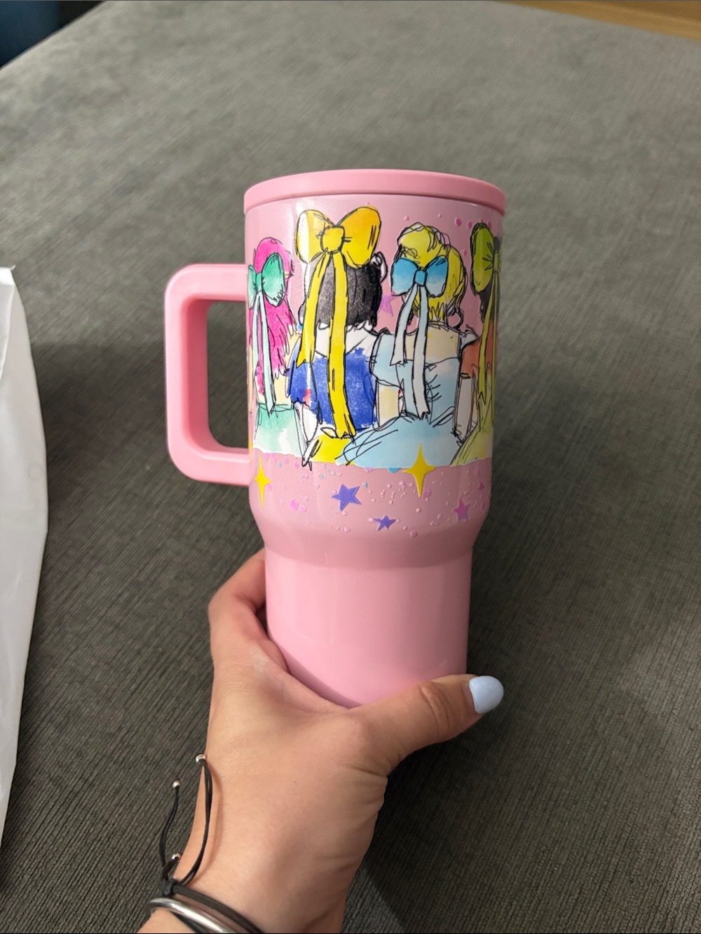 Pink Kids Travel Mug with Bow Illustration